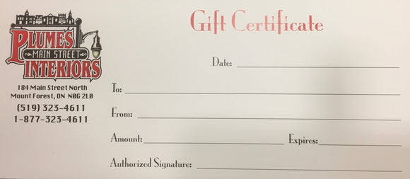 Plume's Interiors Gift Certificates